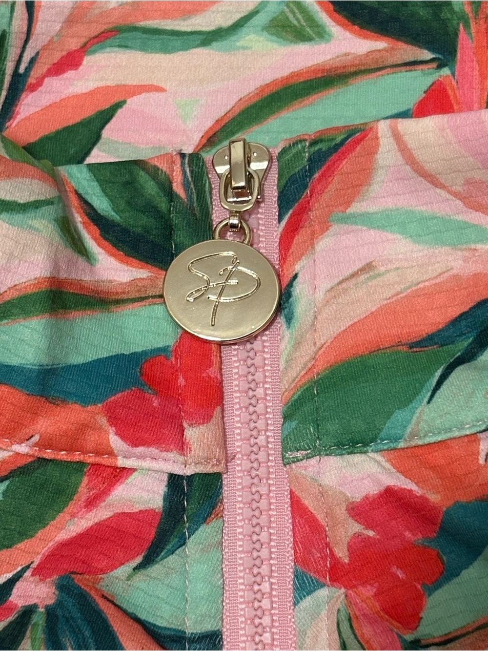 Stella Parker Women’s Floral UPF 50 Half Zip in Coral & Green - Picture 5 of 7